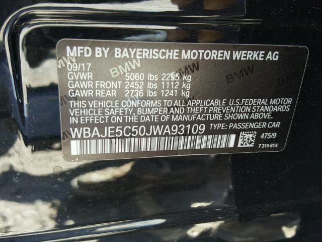WBAJE5C50JWA93109 - 2018 BMW 540 I BLACK photo 10