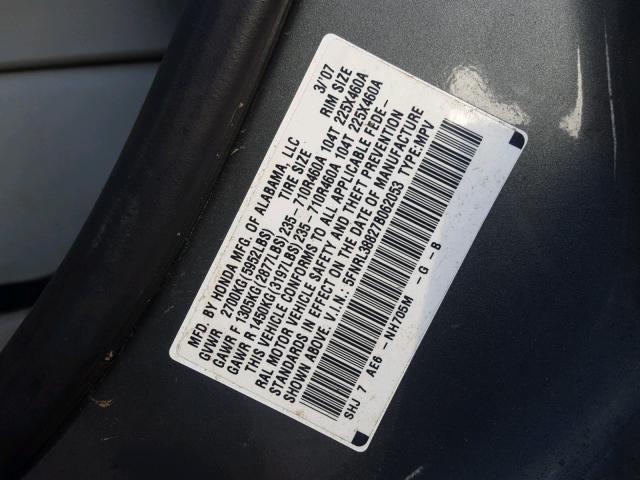 5FNRL38827B062053 - 2007 HONDA ODYSSEY TO GRAY photo 10