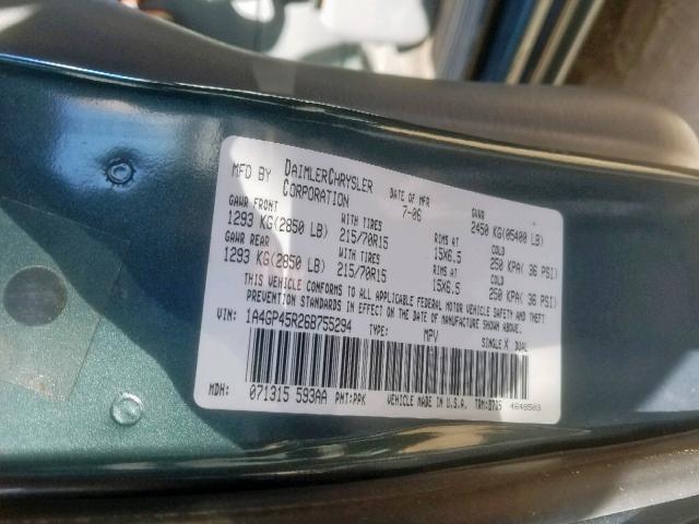 1A4GP45R26B755294 - 2006 CHRYSLER TOWN & COU BLUE photo 10