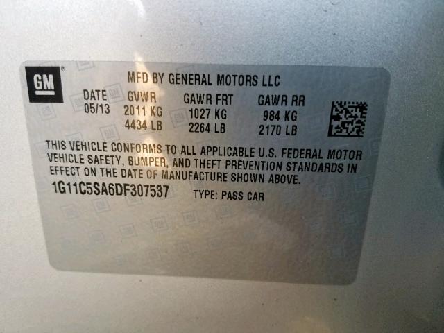 1G11C5SA6DF307537 - 2013 CHEVROLET MALIBU 1LT SILVER photo 10