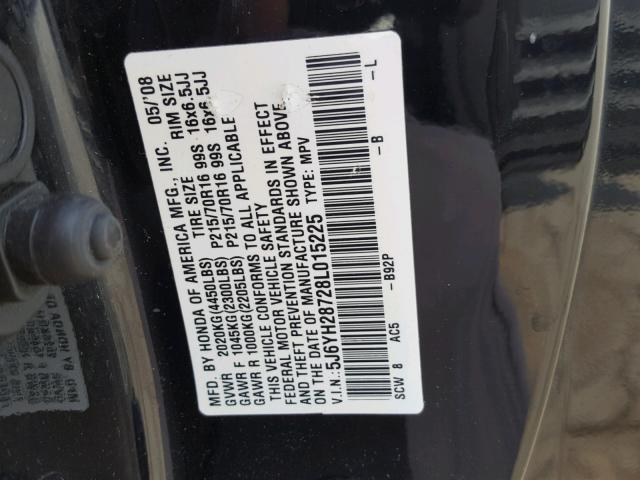 5J6YH28728L015225 - 2008 HONDA ELEMENT EX BLACK photo 10