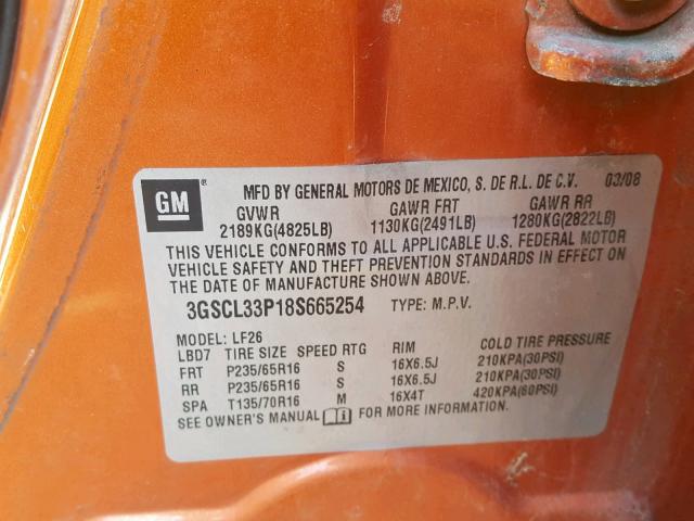 3GSCL33P18S665254 - 2008 SATURN VUE XE ORANGE photo 10