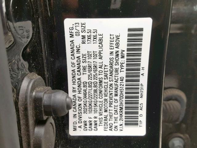 2HKRM3H70DH512140 - 2013 HONDA CR-V EXL BLACK photo 10