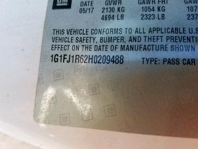 1G1FJ1R62H0209488 - 2017 CHEVROLET CAMARO ZL1 白色 照片 10