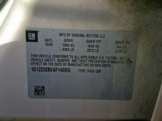 1G1ZC5EBXAF143003 - 2010 CHEVROLET MALIBU 1LT 金色 照片 10