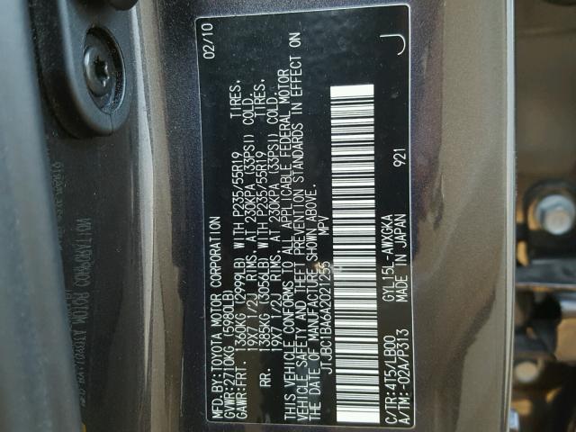 JTJBC1BA6A2021255 - 2010 LEXUS RX 450 GRAY photo 10