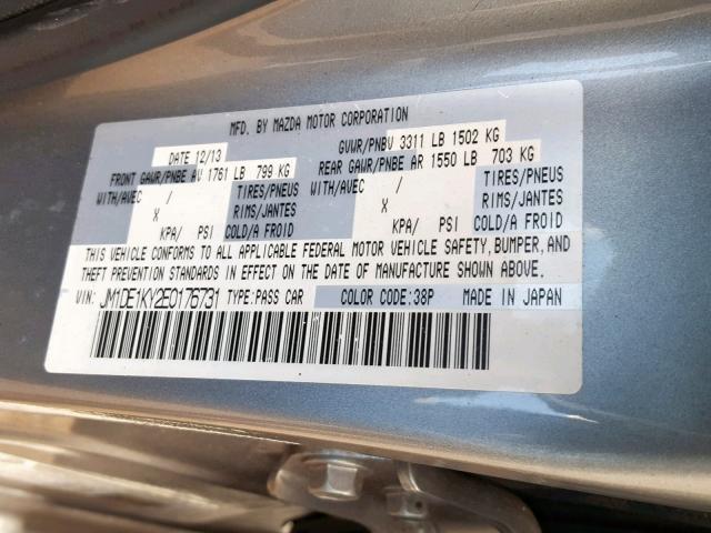 JM1DE1KY2E0176731 - 2014 MAZDA MAZDA2 SPO GRAY photo 10