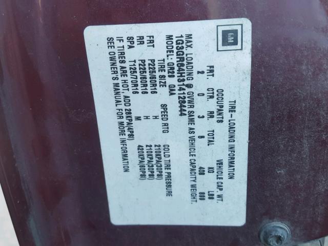 1G3GR64H314128444 - 2001 OLDSMOBILE AURORA BURGUNDY photo 10