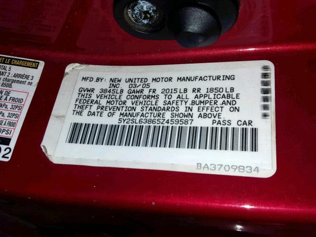 5Y2SL63865Z459587 - 2005 PONTIAC VIBE MAROON photo 10