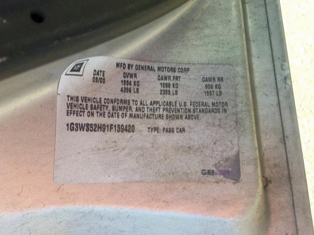1G3WS52H91F139420 - 2001 OLDSMOBILE INTRIGUE G GRAY photo 10