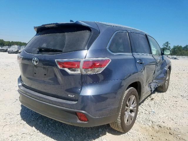 5TDKKRFH5ES031625 - 2014 TOYOTA HIGHLANDER BLUE photo 4