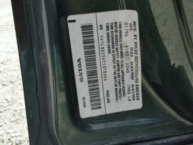 YV1LS5554T1315904 - 1996 VOLVO 850 BASE GREEN photo 10