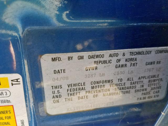 KL1TD66648B270873 - 2008 CHEVROLET AVEO BASE Mavi foto 10