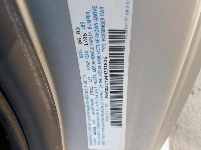 3VWCD21Y94M301836 - 2004 VOLKSWAGEN NEW BEETLE ვერცხლისფერი ფოტო 10