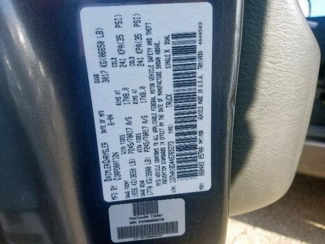 1D7HA18D44S765273 - 2004 DODGE RAM 1500 S GRAY photo 10