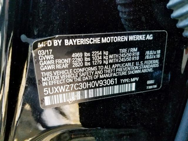 5UXWZ7C30H0V93061 - 2017 BMW X3 SDRIVE2 BLACK photo 10