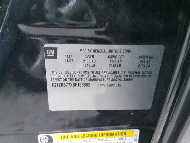 1G1ZK577X8F166352 - 2008 CHEVROLET MALIBU LTZ 黑色 照片 10