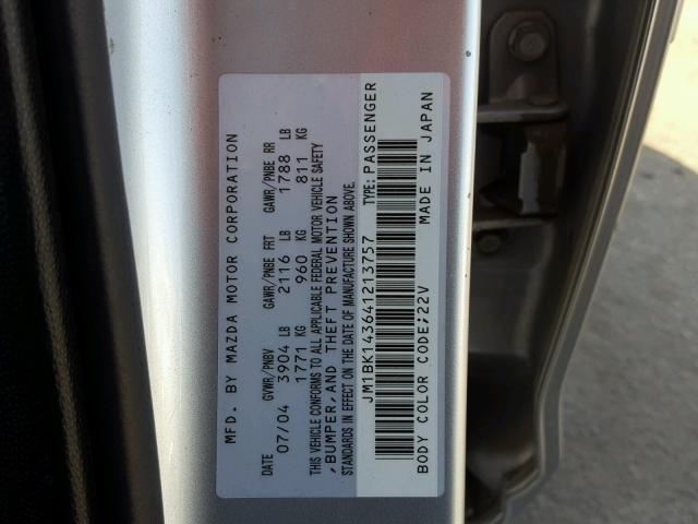 JM1BK143641213757 - 2004 MAZDA 3 HATCHBAC SILVER photo 10