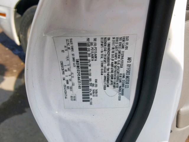 1MEFM50295A625140 - 2005 MERCURY SABLE GS WHITE photo 10