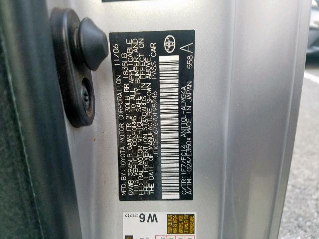 JTKDE167670195246 - 2007 TOYOTA SCION TC ვერცხლისფერი ფოტო 10