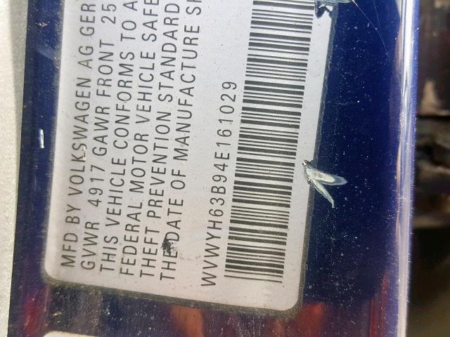WVWYH63B94E161029 - 2004 VOLKSWAGEN PASSAT GLX Mavi foto 10