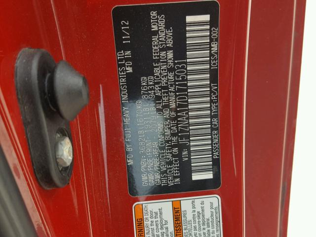 JF1ZNAA17D1715031 - 2013 TOYOTA SCION FR-S RED photo 10