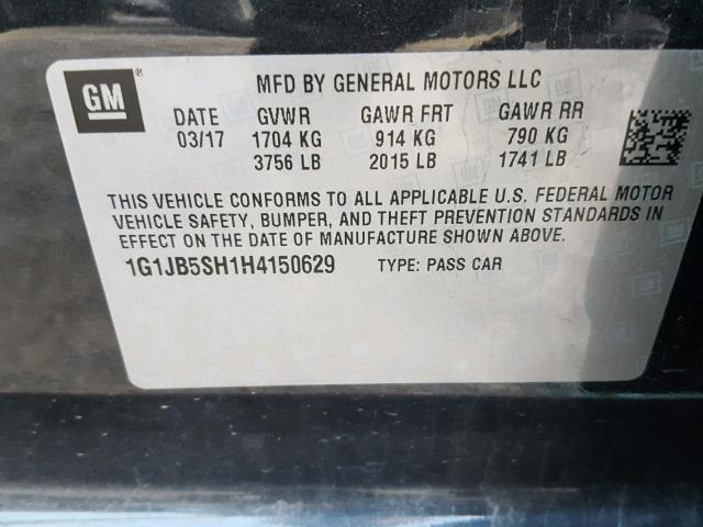 1G1JB5SH1H4150629 - 2017 CHEVROLET SONIC LS CHARCOAL photo 10