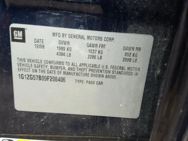 1G1ZG57B09F208406 - 2009 CHEVROLET MALIBU LS ლურჯი ფოტო 10