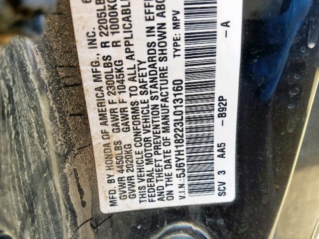 5J6YH18223L013160 - 2003 HONDA ELEMENT DX BLACK photo 10