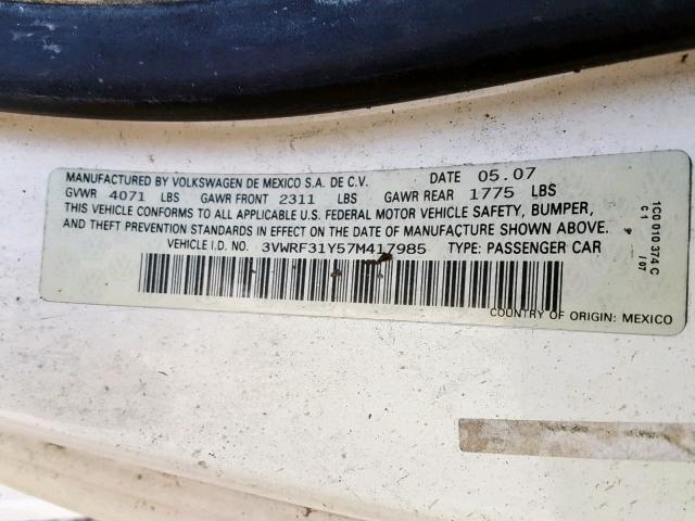 3VWRF31Y57M417985 - 2007 VOLKSWAGEN NEW BEETLE კრემისფერი ფოტო 10