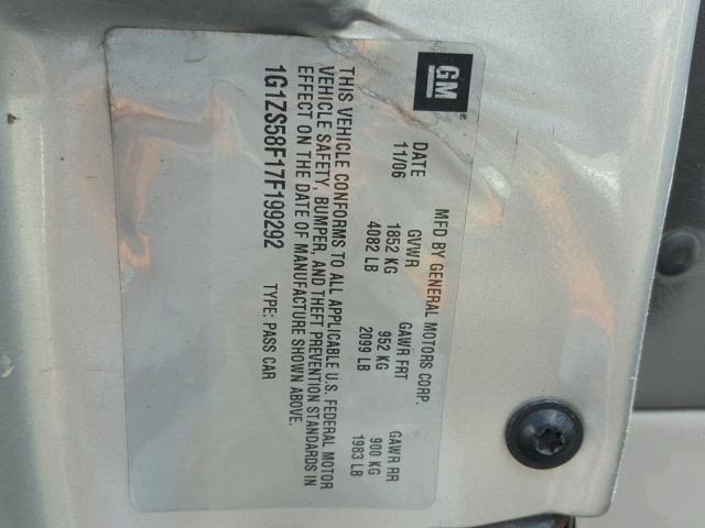 1G1ZS58F17F199292 - 2007 CHEVROLET MALIBU LS 银色 照片 10