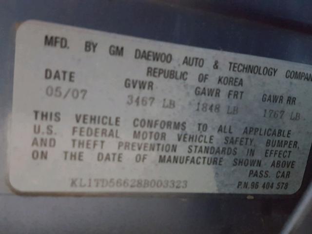 KL1TD56628B003323 - 2008 CHEVROLET AVEO BASE Mavi foto 10