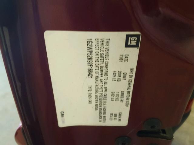 1G2WP52K92F168421 - 2002 PONTIAC GRAND PRIX BURGUNDY photo 10