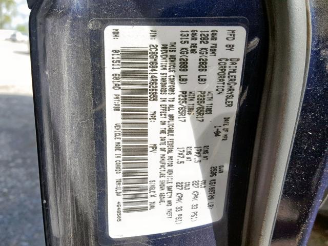 2C8GM68414R626955 - 2004 CHRYSLER PACIFICA BLACK photo 10