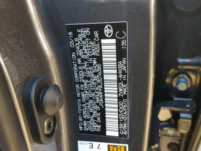 JTDKARFP8J3076385 - 2018 TOYOTA PRIUS PRIM 石墨色 照片 10