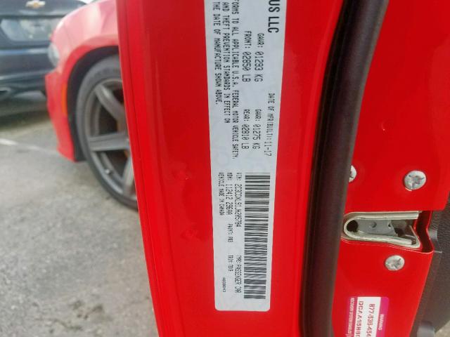 2C3CDXL91JH205784 - 2018 DODGE CHARGER SR RED photo 10