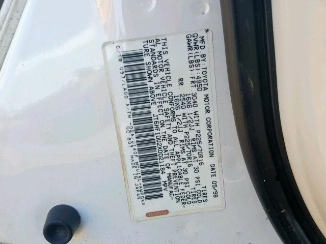 JT6HF10U2X0021184 - 1999 LEXUS RX 300 WHITE photo 10