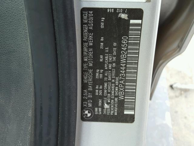 WBXPA73444WB24560 - 2004 BMW X3 2.5I SILVER photo 10