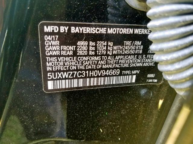 5UXWZ7C31H0V94669 - 2017 BMW X3 SDRIVE2 BLACK photo 10