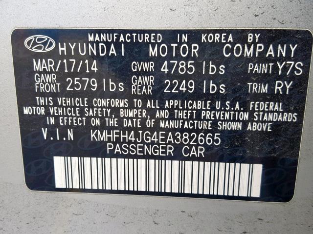 KMHFH4JG4EA382665 - 2014 HYUNDAI AZERA GLS SILVER photo 10