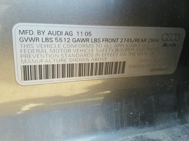 WAUKH74F76N101618 - 2006 AUDI A6 AVANT Q GRAY photo 10