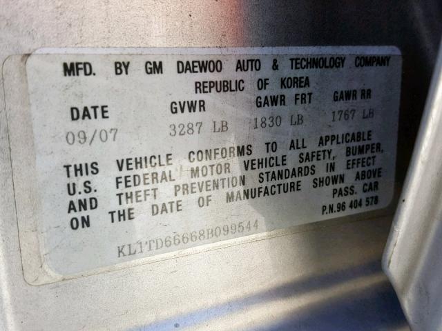 KL1TD66668B099544 - 2008 CHEVROLET AVEO BASE Gümüş foto 10