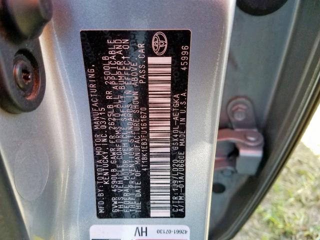 4T1BK1EB3FU161670 - 2015 TOYOTA AVALON XLE SILVER photo 10