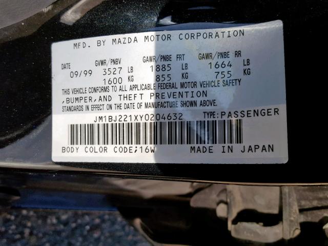 JM1BJ221XY0204632 - 2000 MAZDA PROTEGE ES BLACK photo 10