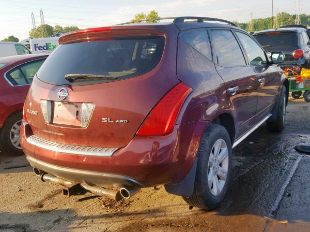 JN8AZ08W96W528164 - 2006 NISSAN MURANO SL BURGUNDY photo 4