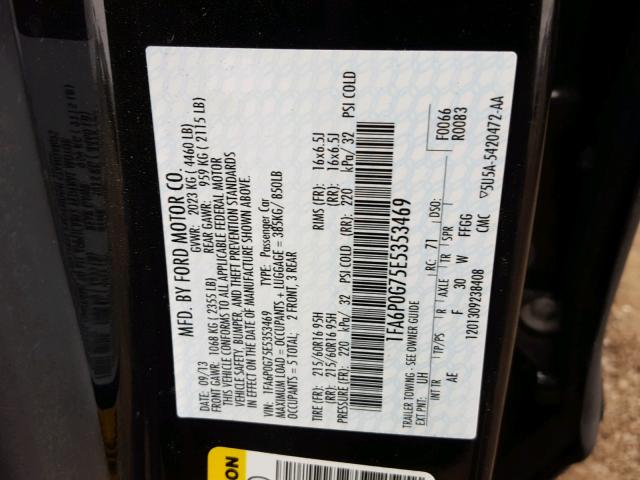 1FA6P0G75E5353469 - 2014 FORD FUSION S BLACK photo 10