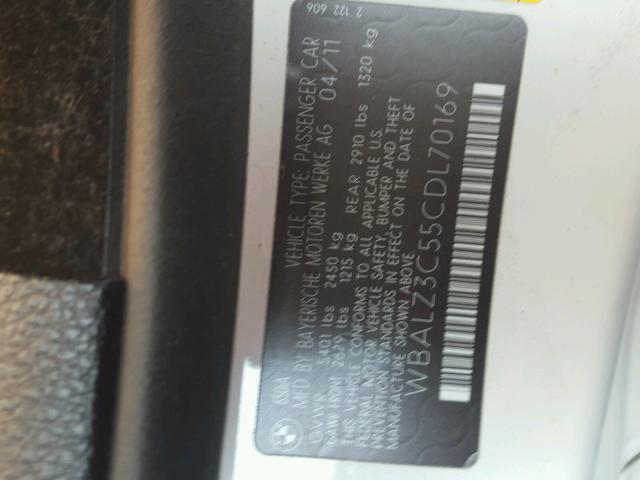 WBALZ3C55CDL70169 - 2012 BMW 650 I WHITE photo 10