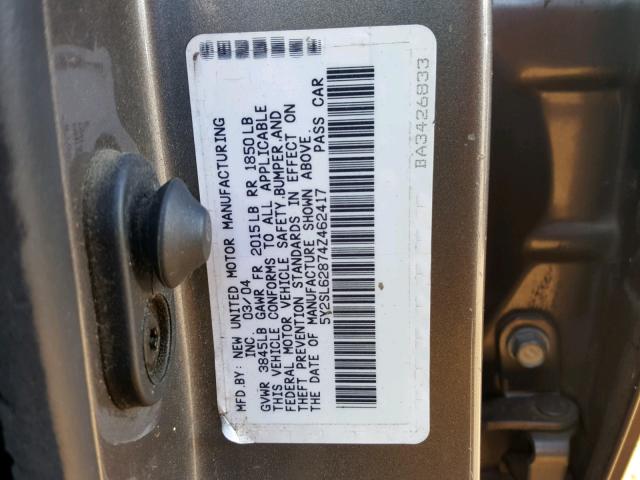 5Y2SL62874Z462417 - 2004 PONTIAC VIBE GRAY photo 10