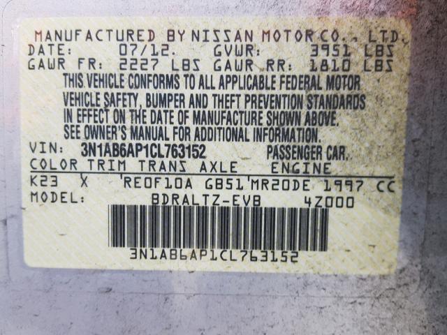 3N1AB6AP1CL763152 - 2012 NISSAN SENTRA 2.0 SILVER photo 10