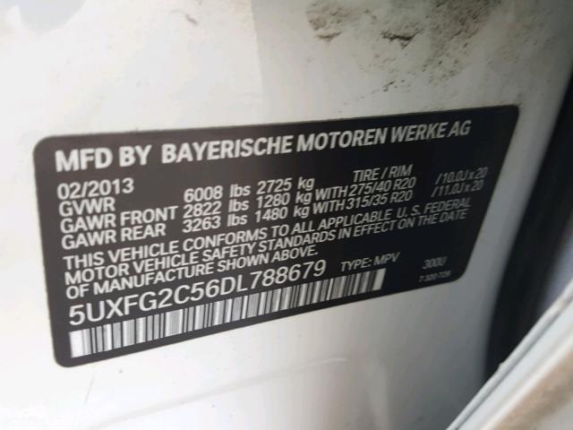 5UXFG2C56DL788679 - 2013 BMW X6 XDRIVE3 WHITE photo 10